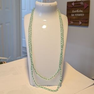 Long Green String Clear Beaded Necklace